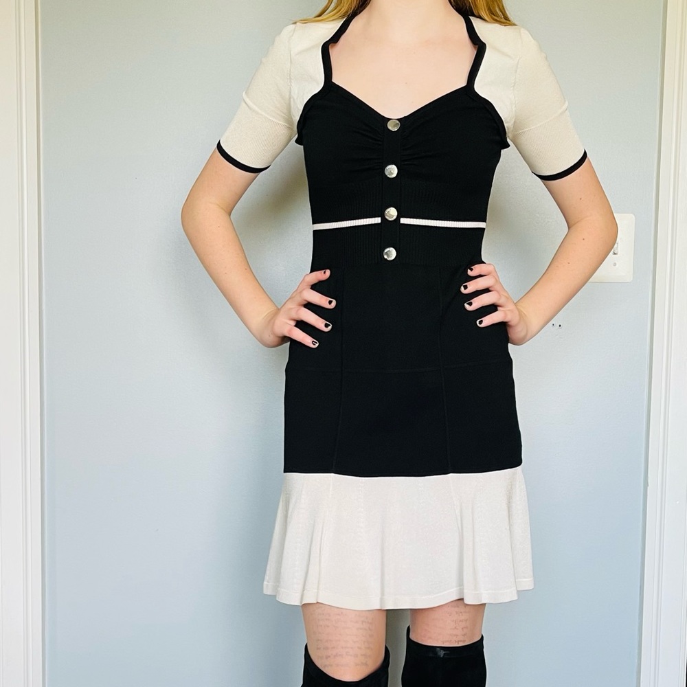 Black and cream knit dress